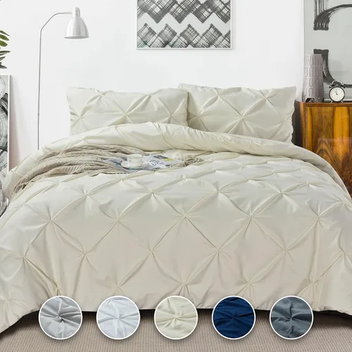 Tyfitb Juego de funda de edredón plisada, tamaño individual, color beige, de gran tamaño, juego de ropa de cama de 2 piezas con cierre de cremallera