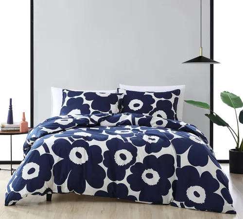 Vista 23 de Marimekko - Juego de funda de edredón tamaño King, ropa de cama de algodón orgánico con fundas a juego, decoración del hogar de lujo, certificado
