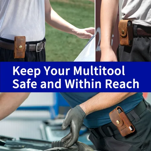 Vista 5 de ROCKTOL Funda multiherramienta, funda de cuero con cierre de presión premium para cinturón, funda de cuchillo multiherramienta de 4.2" para EDC