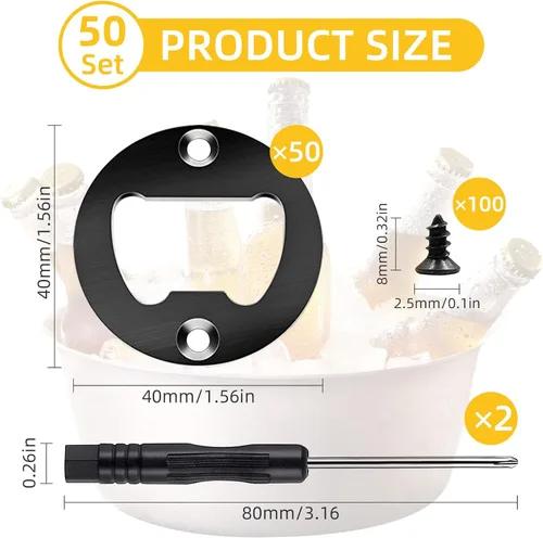 Vista 2 de Juego de 50 abridores de botellas DIY - Insertos de abridor de metal de acero inoxidable para madera (negro)