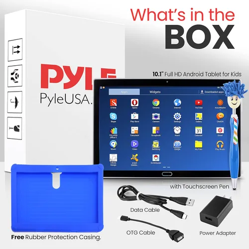 Vista 2 de Pyle Tablet infantil con lápiz capacitivo, 7 tabletas Android con pantalla HD de 1080p, cámara dual, compatibilidad WiFi, procesador de cuatro