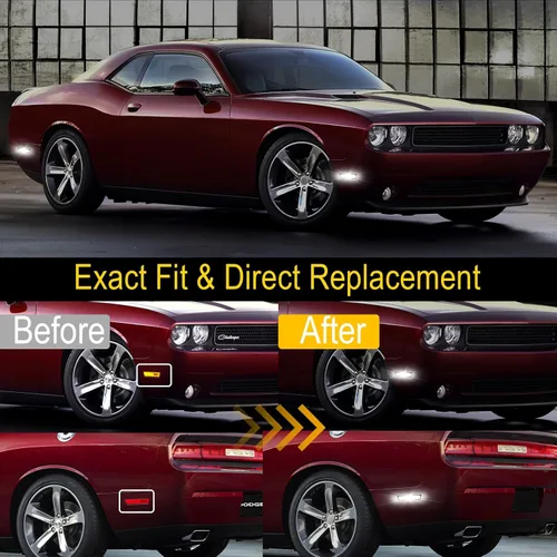 Vista 2 de R&F Auto 4 piezas de luces LED de marcador lateral compatibles con Challenger 2008-2014, lámparas de parachoques delanteras y traseras, lámparas