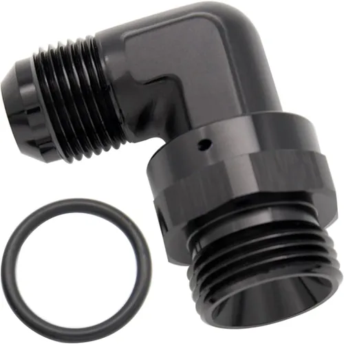 Vista 34 de Adaptador de riel de bomba de combustible macho de aluminio de radio de alto flujo 45 grados 6AN macho a 4AN macho con junta tórica AN4 ORB, negro