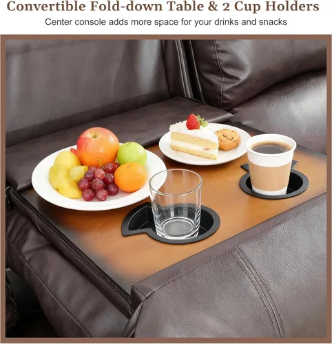 Vista 3 de Juegos de muebles de sala de estar, sofá reclinable de cuero, juego de sofá seccional con mesa de centro y portavasos, muebles de 3 piezas para sala