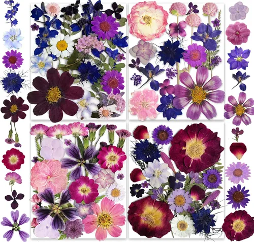 Vista 8 de Juego de 141 flores prensadas secas de otoño marrones para resina, juego de calcomanías de mariposa para Navidad, bricolaje, velas, jarrones