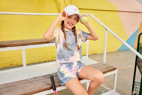 Vista 5 de Arshiner Conjunto deportivo de dos piezas para niñas de manga corta y pantalones cortos