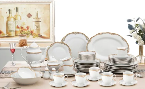 Vista 4 de Lorenzo Import Catherine - Vajilla de porcelana ondulada (57 piezas)