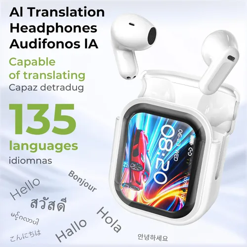 Vista 3 de Auriculares de traducción NE20, auriculares Bluetooth 6.0 2026 con pantalla LED, 135 audífonos de traducción de idiomas, auriculares de traducción 4