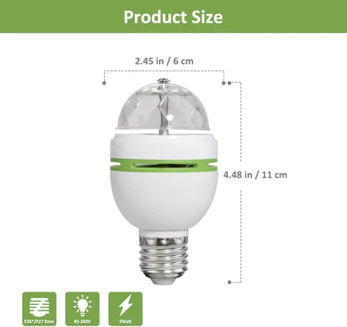 Vista 6 de vivian E27 3W luz giratoria de la etapa DJ discoteca cristal LED bola lámpara estroboscópica bombilla multi cambiante color LED luz
