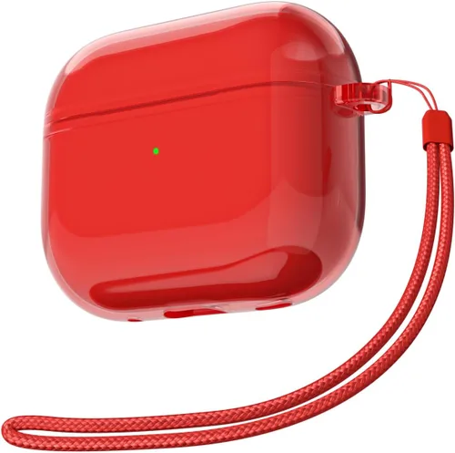 Vista 23 de Svanove Funda transparente para Airpods con correa, bonita carcasa rígida transparente de plástico para Airpods de 1ª 2ª generación con cuerda