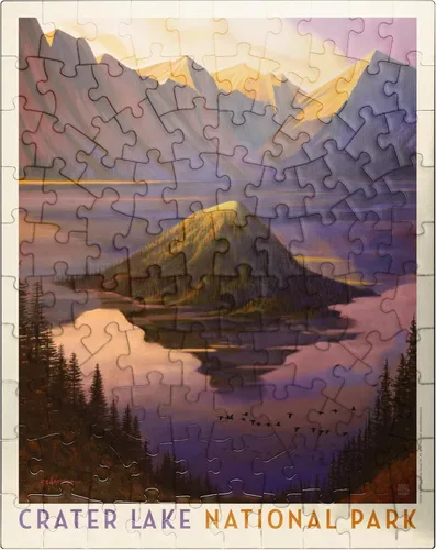MyPuzzle Crater Lake National Park: Morning Glory, Vintage Poster - Premium 100 Piece Jigsaw Puzzle for Adults
