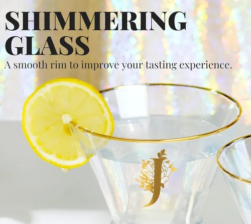 Vista 4 de Onebttl Vasos de Martini iridiscentes sin tallo con inicial M, regalos personalizados para mujeres, 8 onzas, regalos de cóctel, vasos de alcohol