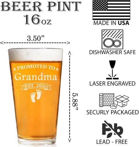 Vista 2 de Grandpa Est 2023 Vaso de cerveza – Pinta grabada de 16 onzas, regalos para el nuevo abuelo