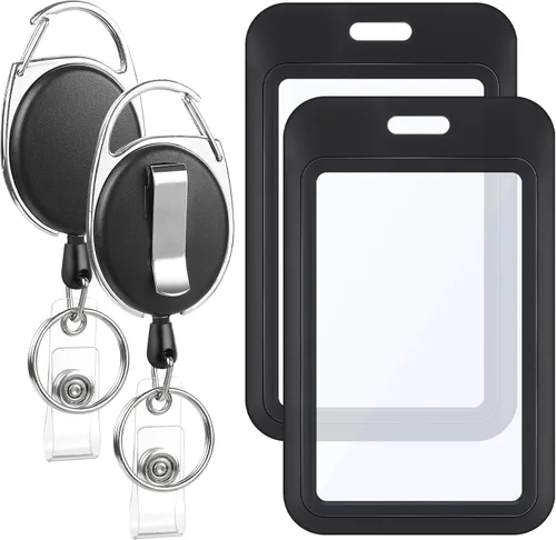 Vista 15 de BESARME Juego de 2 portatarjetas retráctiles con mosquetón resistente, carrete de insignia, llavero retráctil con portatarjetas tácticas