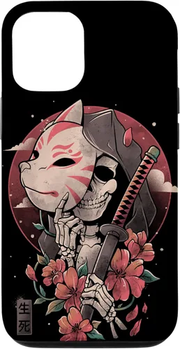 Vista 26 de iPhone 16 Death Messenger Japanese Aesthetics Grim Reaper Kitsune Mask Case