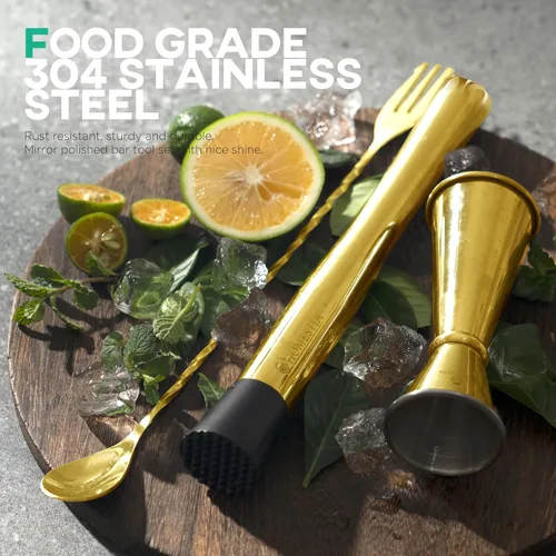 Vista 3 de Homestia Muddler - Juego de 3 piezas de acero inoxidable 304 de 10 pulgadas y cuchara de cóctel de 12 pulgadas y doble jigger, juego de cóctel de 3