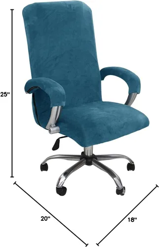 Vista 7 de Funda de terciopelo para silla de oficina con fundas para brazos, universal, giratoria, para silla de juegos (grande, azul pavo real)