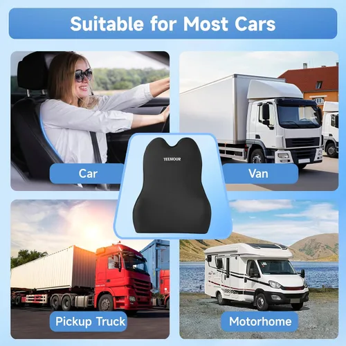 Vista 5 de Teemour Almohada de apoyo lumbar para automóvil, camión, accesorios de espuma viscoelástica, cojín de respaldo para asiento de conducción, soporte