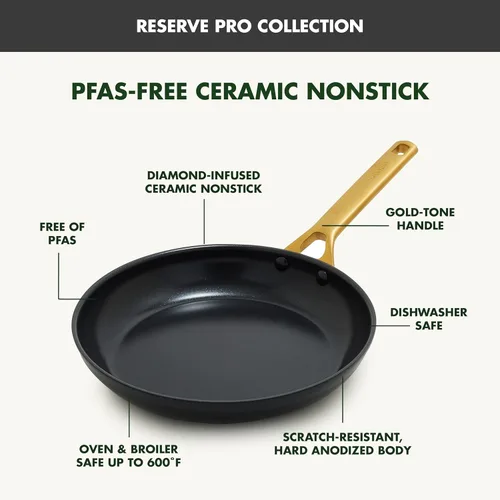 Vista 5 de GreenPan Sartén antiadherente Reserve Pro de 8 pulgadas, cerámica certificada NSF, sartén anodizada dura sin PFAS, asas de acero inoxidable, apta