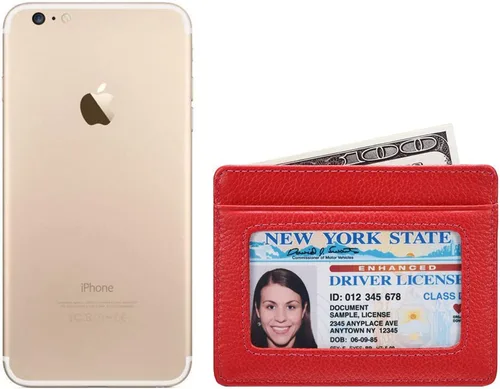 Vista 4 de Tarjetero para tarjetas de crédito, de cuero, delgada, minimalista, con bloqueo de RFID, talla única , rojo (Red With Id Window)
