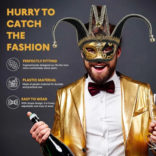 Vista 3 de ABOOFAN Máscaras de máscaras para hombres, máscaras de bufón, máscaras de payaso, máscaras de corona, máscaras mitológicas griegas romanas, máscaras