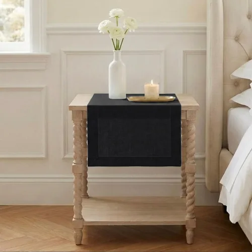 Classic Linen™ by D'Moksha - Camino de mesa negro de 36 pulgadas, 100% lino puro, camino de mesa auxiliar, 14 x 36 pulgadas para tocadores, otoño