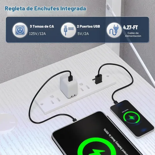 Vista 7 de DurayLoly Escritorio en forma de L para juegos con luz LED y toma de corriente, escritorio reversible en forma de L para computadora de 43.3 Negro