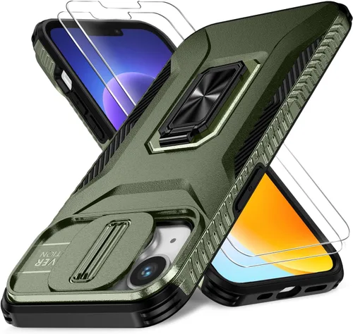 Vista 40 de Funda HakkTaoo para iPhone 13/iPhone 14 de 6.1 Pulgadas con Funda Deslizante para Cámara + Protector de Pantalla (2 Paquetes), Funda Protectora a