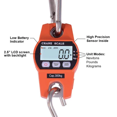 Vista 3 de Fuzion Báscula de grúa de servicio pesado - 660LB, cuerpo de aluminio, gancho de acero inoxidable, pantalla digital grande, básculas colgantes