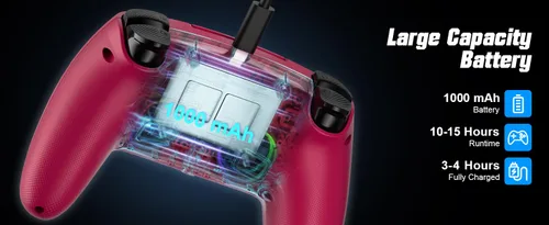 Vista 3 de LENISUOLE Controlador inalámbrico con botones turbo y trasero, sensor de movimiento de 6 ejes, luces LED RGB, conector de audio de 0.138 in