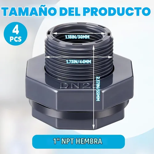 Vista 2 de 4 unids 1 pulgada mamparo montaje PVC Npt tanque conector