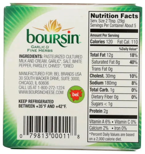 Vista 2 de Boursin Queso Gournay de ajo y hierbas finas, 5 onzas- 12 por caja.