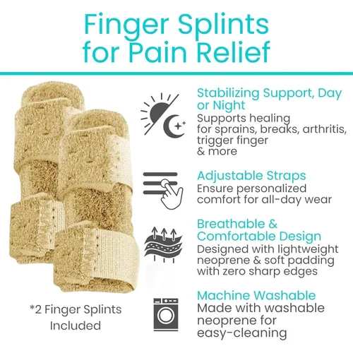Vista 2 de Vive Férula para dedos (paquete de 2) – Alisador universal para dedos – Férulas para dedos rotos y gatillo – Soporte para el dolor y apoyo de Beige