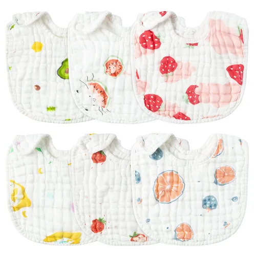 Vista 22 de Zainpe 6 piezas de baberos de algodón de muselina con broches para bebé con patrón de conejo, oso, oveja, pañuelos para babero suaves, absorbentes