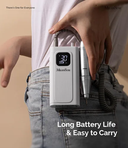 Vista 4 de MelodySusie Pulidor de uñas de nivel de entrada con clip, inalámbrico, esencial, SC300F, 30000RPM, lima E con pantalla LCD para dar forma y quitar