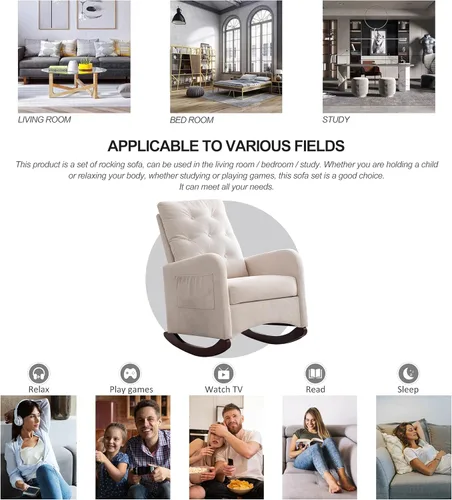 Vista 7 de Mecedora para bebé con respaldo copetudo, cómoda silla deslizante para guardería, silla decorativa moderna para sala de estar, sillón tapizado