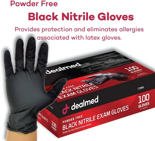 Vista 4 de Dealmed Black Nitrile Exam Gloves – Disposable Multi-Purpose Use Medical Gloves Use for First Aid and Medical Facilities