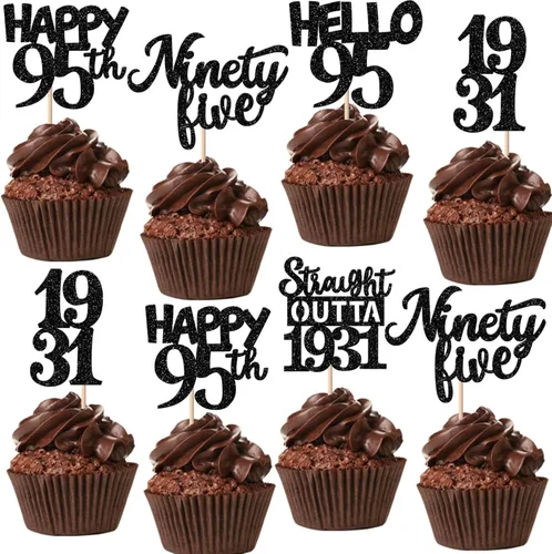 Vista 33 de 30 piezas de decoraciones para pastel de cumpleaños número 10, decoraciones de cupcakes negras con brillo, 10 feliz cumple, directo desde 2016, 10
