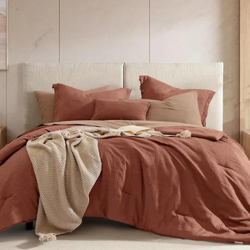 Vista 17 de Geniospin Juego de Edredón Completo Marrón Full - 7 Piezas Edredón Tamaño Full, Juego de Ropa de Cama Sólido para Todas las Estaciones, Cama
