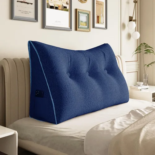 Vista 39 de Almohada de cabecero de 11 libras engrosada tamaño queen para sentarse en la cama, almohada de apoyo para la espalda para leer con bolsillo lateral