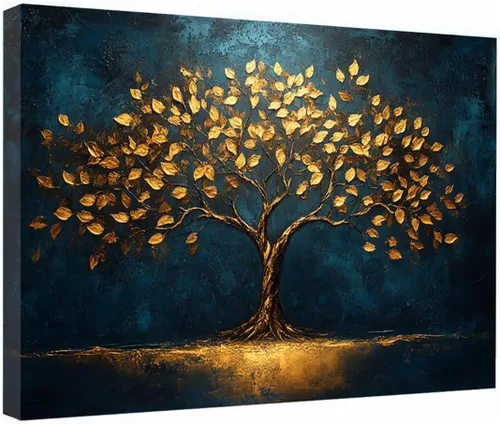 VOCBAN Tree of Life Wall Art The Picture Artwork Canvas Prints Tree Pictures Poster Retro Artwork for Bedroom Living Room Home Decoration(blue,gold