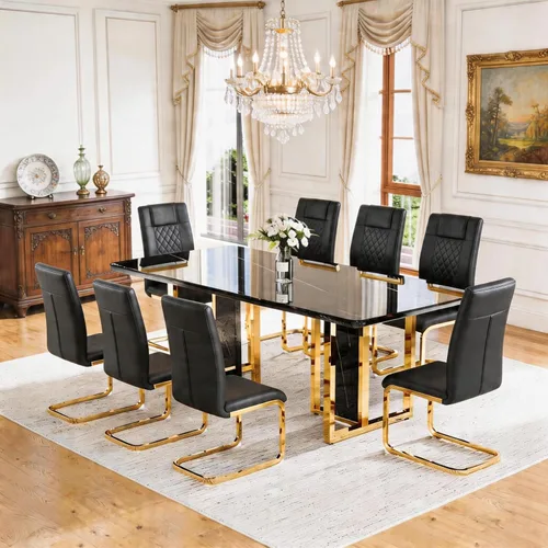 Vista 62 de Juego de mesa de comedor MEMUY de 160 cm para 4 personas, juego de mesa de comedor blanco para 4, juego de mesa y sillas de comedor de mármol