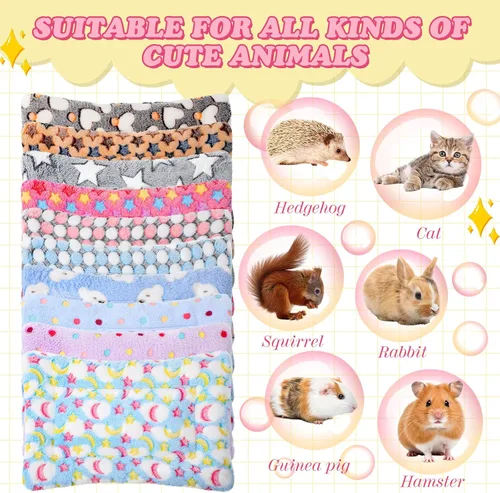 Vista 3 de Tudomro Juego de 10 alfombrillas de cama con cepillo de limpieza de conejillos de indias de 15 x 11 pulgadas, ropa de cama de animales de forro