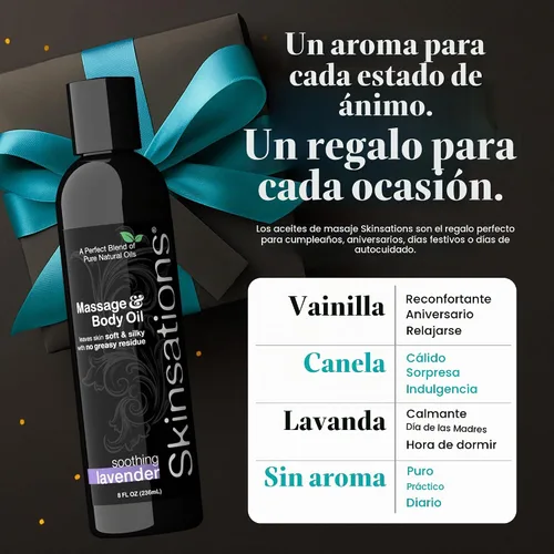 Vista 5 de Skinsations - Aceite de masaje - Lavanda 8oz Aceites de masaje comestibles para cita nocturna, aceite de masaje para terapia de masaje, ideas