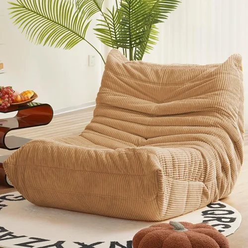N&V Silla junto a la chimenea, sofá de suelo sin brazos de mediados de siglo, silla de salón de suelo suave de corduroy premium, silla de sofá de