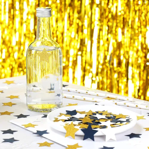 Vista 3 de Confeti de estrellas de papel azul marino, beige, dorado, 300 unidades, despedida de soltera, compromiso, náutico, cumpleaños, aniversario, día