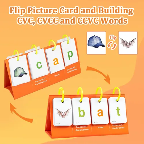 Vista 7 de Alened Tarjetas flash fonéticas para aprender a leer CVC Word Builder Games, juegos de palabras a la vista para suministros de aula de jardín