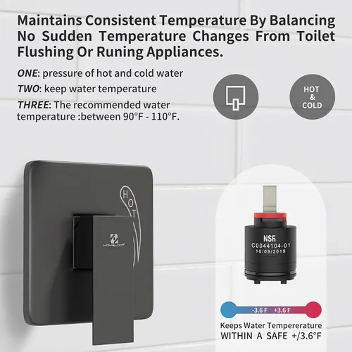 Vista 3 de Juego de grifo de ducha negro con válvula de 8 pulgadas válvula de ducha negra mate juego de grifo de ducha de alta presión juego completo de grifos