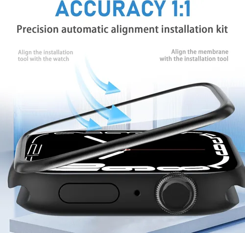 Vista 6 de Suoman Protector de pantalla de vidrio templado para Apple Watch Series 9/8/7 de 1.772 pulgadas, dureza 9H, cobertura completa 3D, ultrafino, sin