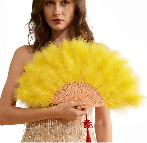 Vista 15 de Happy Feather Abanico de mano con plumas de marabú, estilo vintage de los años 1920, para disfraz y baile - Azul Ácido
